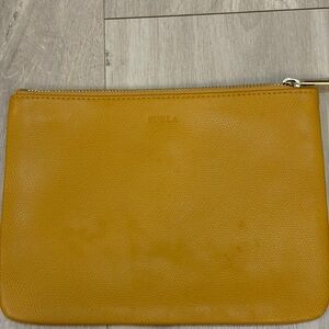 Furla Mustard Leather Zip Pouch with Silver Hardware